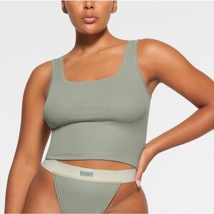 SKIMS Cotton Rib Tank in Mineral Green
